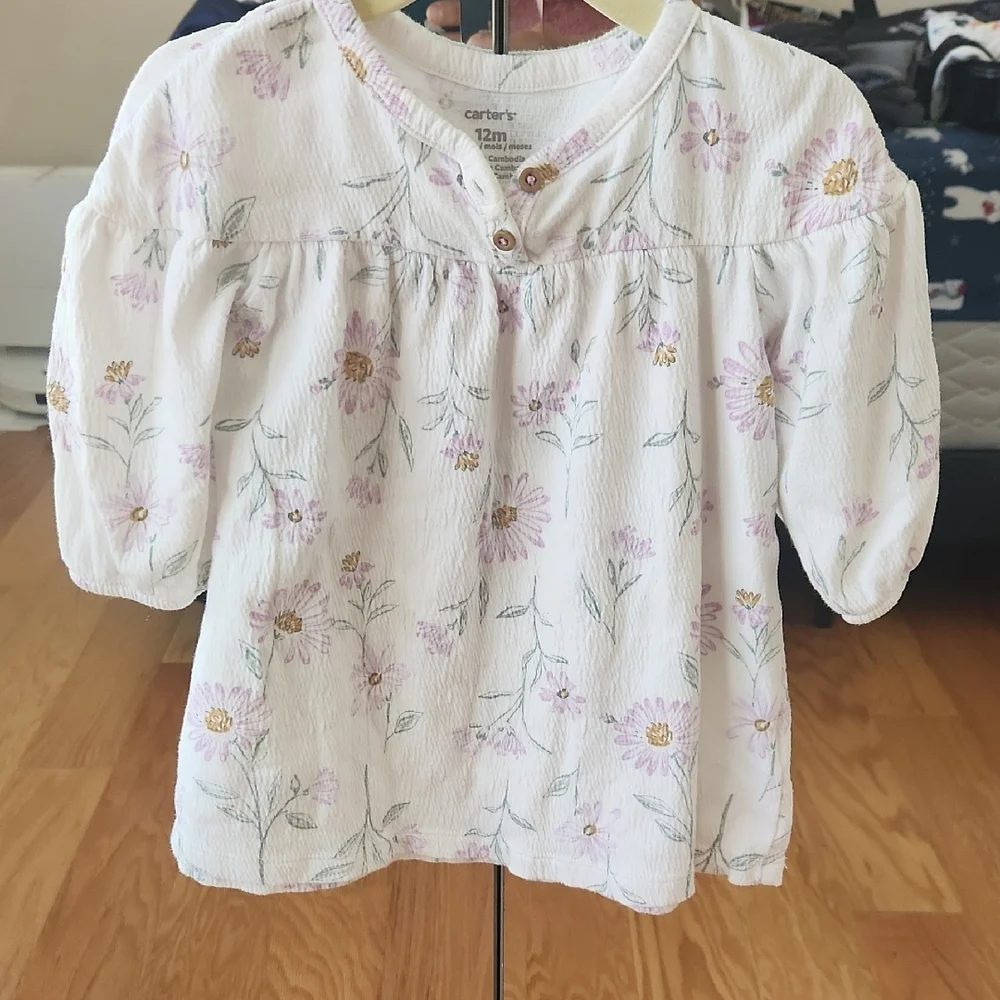 Carter's Soft White Baby Long Sleeves Dress 12 Months